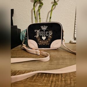 Juicy Couture Liquorice Heritage Crossbody Black And Pink Velour Bag Purse NEW